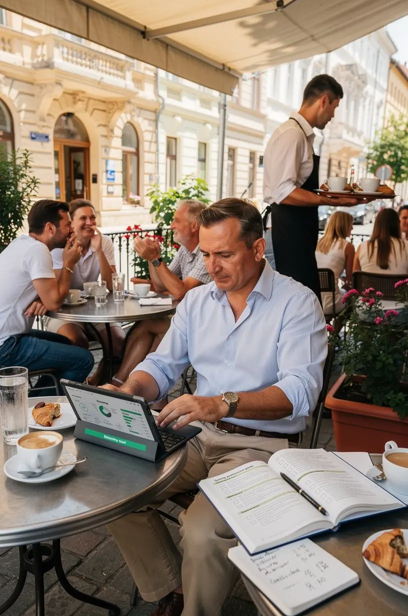 Oktató jellegű blogbejegyzés illusztrációja, amely egy pénzügyi szakértőt ábrázol, amint tippeket ad a költségvetési hibák elkerülésére.